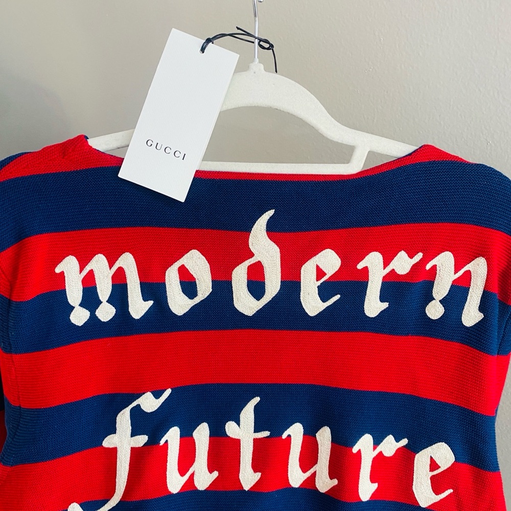 Gucci Bold Red and Blue Stripes W/Ptch Live Red/Inchiostro Pull Over - Picture 5 of 12